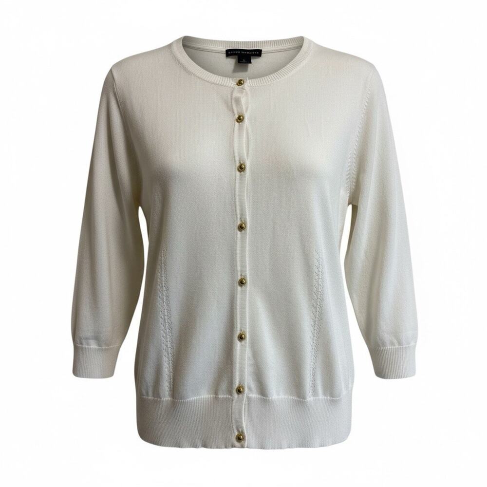 Cream Cardigan Sweater Preppy Classy Capsule Feminine Gold Buttons Size XL NWT
